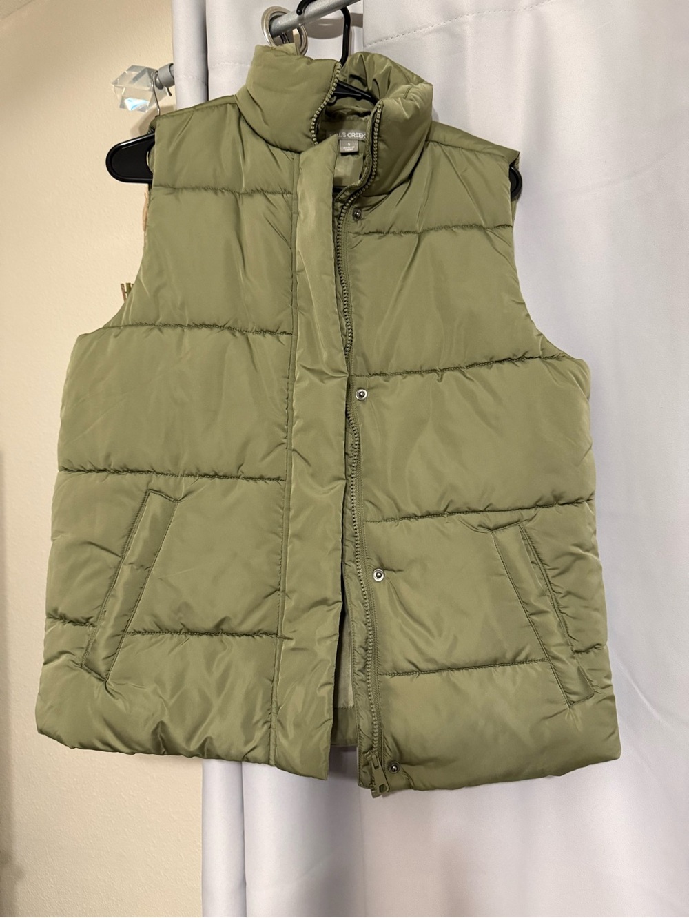 Falls Creek Olive Green Quilted Puffer Vest